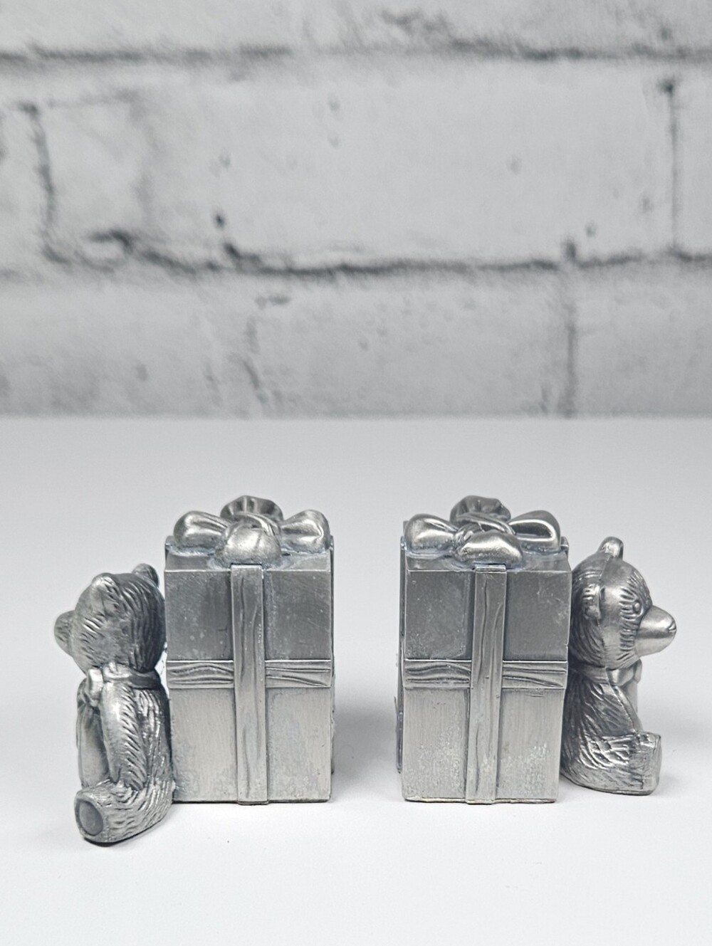 Vintage Teddy Bear Gift Salt and Pepper Shakers Silver Tone Resin Set